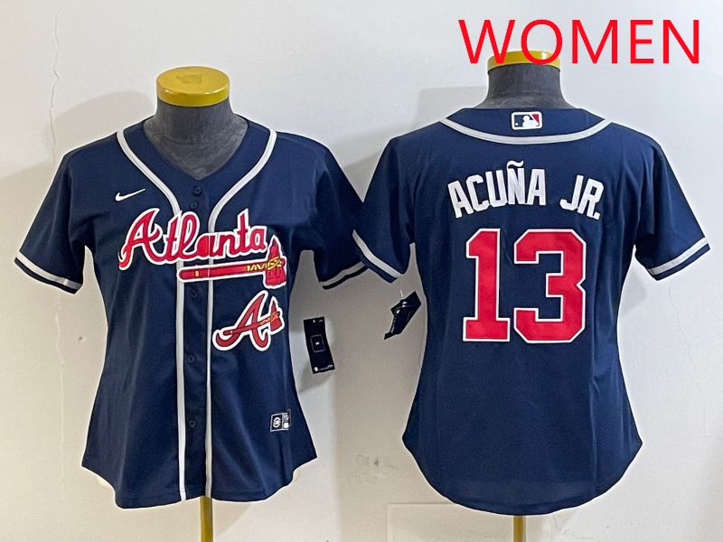 Women Atlanta Braves #13 Acuna jr Blue Game 2025 Nike MLB Jersey style 1